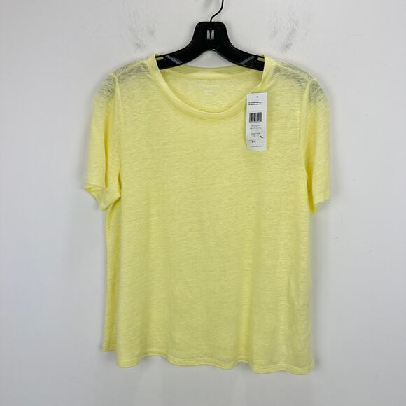 Eileen Fisher Crewneck Short Sleeve Organic Linen Tee Shirt Citrus XXS NWT - Picture 4 of 9